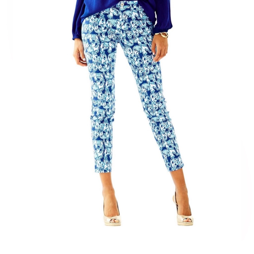 Lilly Pulitzer‎ | Kelly Elephant Print Skinny Cropped Ankle Pants | Size 8